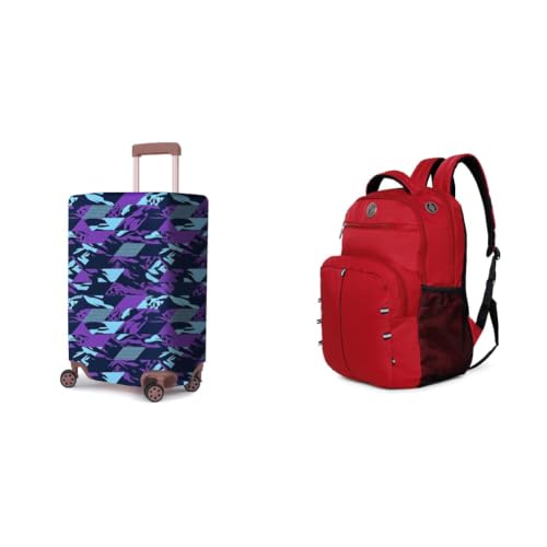 Image of ACEPACK Polyester Fabric Stretchable & Washable Protective Luggage Cover Universal Cabin Size Fit + Global 25.91 Liters Water Repellant 17.32 inch Laptop Backpack with Rain Cover for Casual,