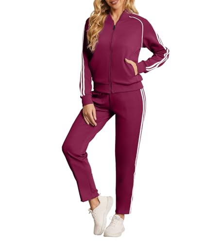 Women's Tracksuit 2 Piece Outfits Zip Striped Sportswear Long Sleeve Jogger Suits for Women with Pockets JW7012-M