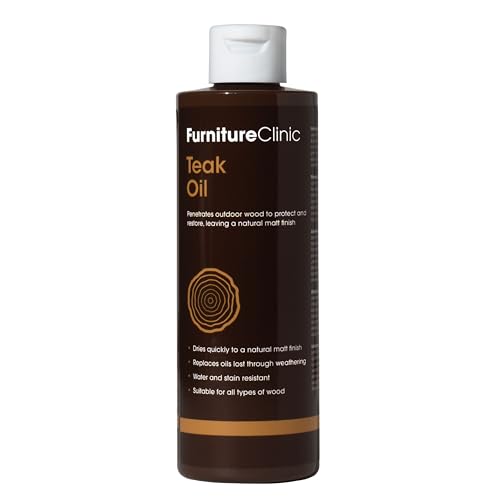 Furniture Clinic Teak Oil - Outdoor Wood Oil Protects Garden Furniture - Restores Wood & Prevents Drying & Deterioration - Quick Drying - Natural Matt Finish - 500ml