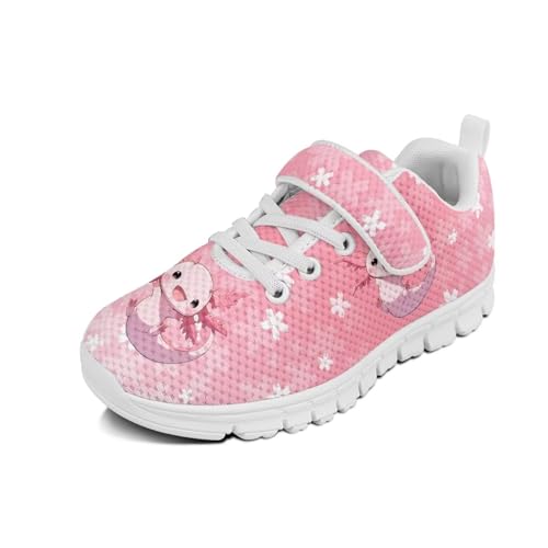 Little Kid Boys Girls Tennis Shoes Kids Slip on Running Sneakers Wide Casual Barefoot Shoes Cute Axolot Pattern White Sole