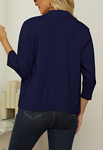 Image of Women's 3 /4 Sleeve Cropped Cardigan Sweater Open Front Short Shrugs Cardigans Lightweight Sweaters