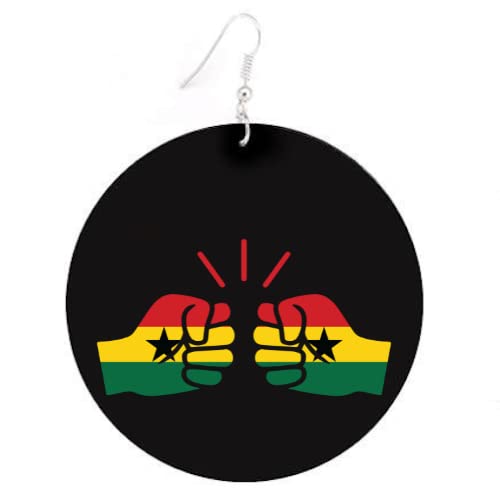 We Run TingsGhana, African Themed Accessory, Flat Round Wood Disc Earrings, 6.5cm, Lightweight, For Women, Patriotic Jewellery Gift, Exclusively Designed In The UK,