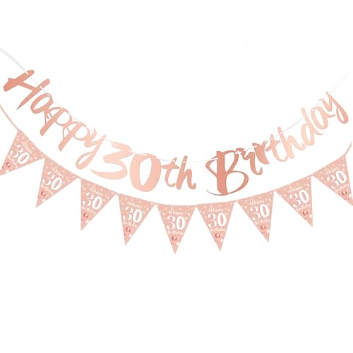30th Birthday Banner 1 Pair Birthday Decorations for Women Rose Gold Happy 30th Birthdays Banners Personalised Banner Birthdays Decorations for Photo Backdrop Party Number Decs