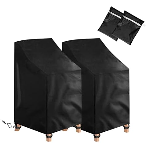 Outdoor Stackable Patio Chair Covers, Waterproof Outdoor Chair Cover, Stacking Chair Covers Garden Chairs Cover Fit for Stackable Dining Chairs (Black, 28.3"W x 36.2"D x 47.2"H (2PCS)) Cover