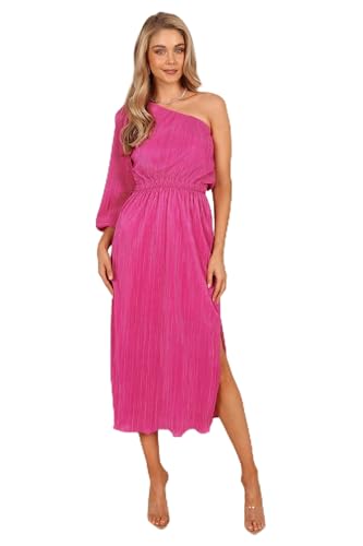 Image of Petal & Pup Women's Pontee One Shoulder Pleated Midi Dress