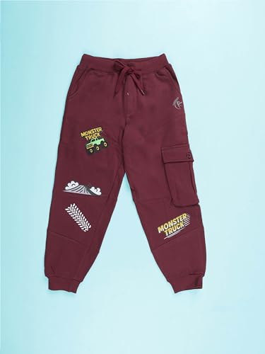 Image of KiddoPanti Boys Solid Fleece Cargo Track Pants | Cotton Poly Fleece Fabric | Ankle Length Jogger | 2 Cargo Pocket,1 Side Pocket | Elastic Waist & Drawcord | Jogger Track Pants