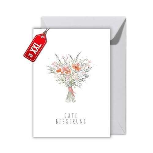 WBdesignz Genesungskarte Karte Gute Besserung Blumenstrauß Mohn Pastel - Genesung Karte Gesundheit Besserungswünsche (XXL DIN A4)