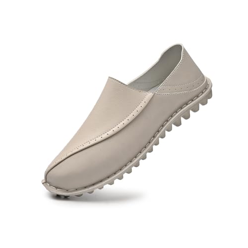 Mens Leather Lug Sole Casual Loafers Comfortable Non-Slip Slip on Flats Shoes Lightweight Walking Outdoor Loafers