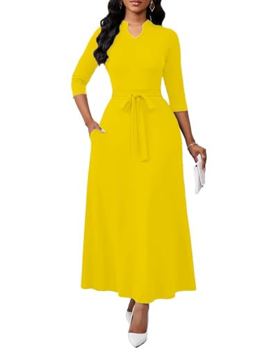 Image of BubFee Maxi Dresses for Women Semi Formal Long Dress 3 /4 Sleeve Casual A-line Church Dresses with Pockets