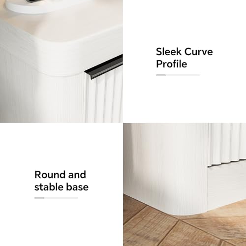 Image of FUSUNBAO Fluted Night Stand Set of 2 with Charging Station,3 Drawers Large End Table with Storage,Natural Nightstand Wood Bedside Tables,Farmhouse Cabinet Dresser for Bedroom,Sofa Table (White Oak)