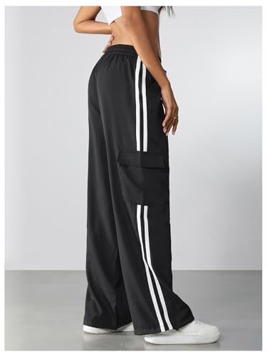 SOLY HUX Women's Cargo Sweatpants Wide Leg Baggy Parachute Pants Y2K High Waisted Track Pants Streetwear2