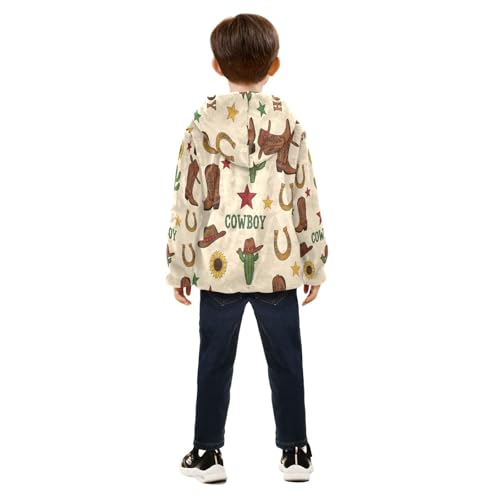 Cowboy Theme Pattern Design Toddler Fleece Jacket Girl Boys Hooded Fleece Jacket Coat Warm Outwear Zip-up 3-10T4