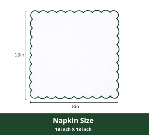 Image of PurpleEssences Scalloped Cloth Napkins 18x18 in - White Edges Forest Green