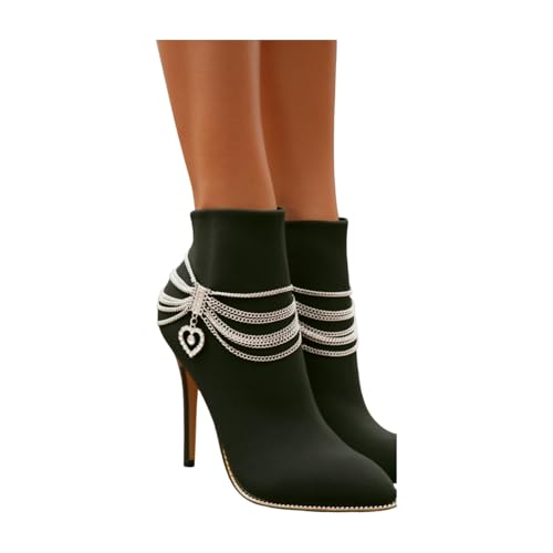 Women Silver Metal Boot Chain Bracelet Shoe Anklet Fashion Jewelry Accessory Love Heart 2 Pcs Pair3