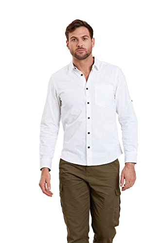 Image of Mountain Warehouse Coconut Textured Mens Long Sleeved Shirt - Cotton, Lightweight, Breathable & UV Protect Tee Shirt - Spring Summer, Cycling & Outdoors White L
