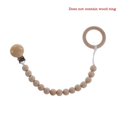 Hacloser Baby Pacifier Holder Clip, Natural Wooden Beads Nursing Teether Dummy Chain Gift for Infant Kids (14mm/0.55''-B)