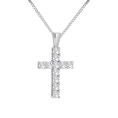 KRKC&CO Moissanite Cross Pendant For Women, S925 Sterling Silver, D Color, 0.66Carat, with 0.8mm 16+2