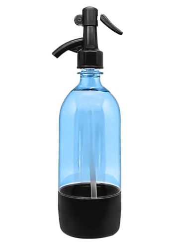 Sodafall Seltzer bottle for home made seltzer and club soda/vintage style retro seltzer bottle with dispenser (black with blue bottle)