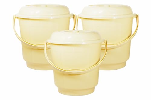 MORVI 5 Litre Plain LT with Lid Heavy Quality Plastic Bucket,for use in Bathroom, Kitchen, Laundry, Garage,Pack of 3 pc, 5 LTR. (Yellow)