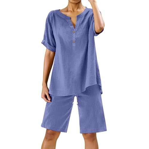 Tunique chemise et pantacourt en lin pour un été frais grande taille