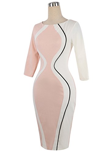 Work Dress for Women Casual Round Neck Fitted Waist Business Pencil Dress4