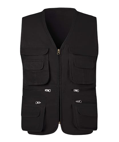 KTWOLEN Herren Outdoor Weste Baumwolle Anglerweste Freizeit Jagd Trekking Wander Angler Camping Safari Weste Ärmellos Jacke mit vielen praktischen Taschen, Schwarz, 6XL