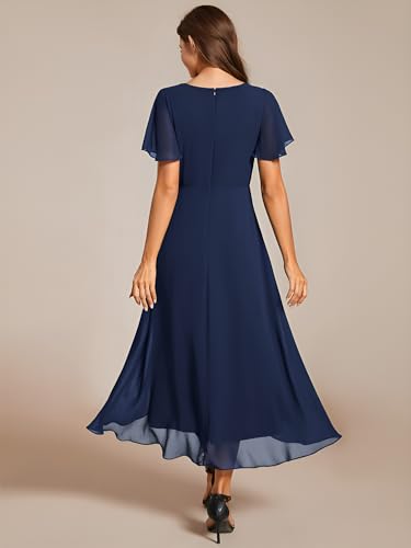Ever-Pretty Women's Chiffon Formal Dresses V Neck Ruffle Sleeves Pleated High Low Summer Wedding Guest Dress2