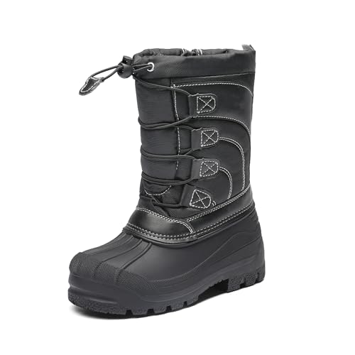 DREAM PAIRS Boys Girls Snow Boots Waterproof Outdoor Warm Cozy Anti-Slip Mid Calf Faux Fur Lining Winter Shoes for Little/Big Kids 11 Little Kid Black