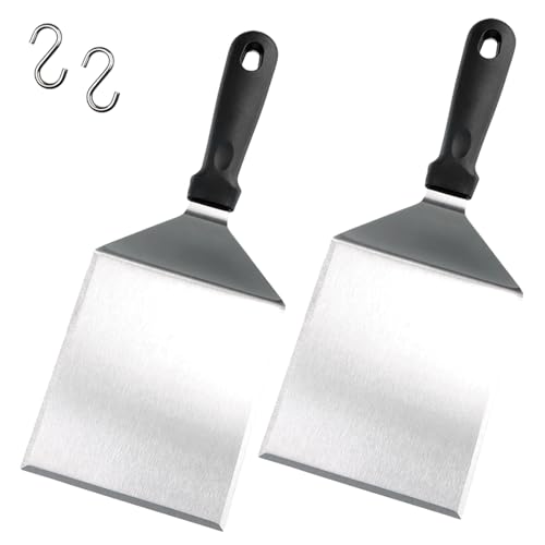 Espátula Grill Espátula de Metal de Acero Inoxidable, 2PCS Espátula de Hamburguesa Extra Ancha, Incluye Gancho en S, Espátula Chef Espátula para Hamburguesa Ideal para Barbacoa Cocina y Parrilla
