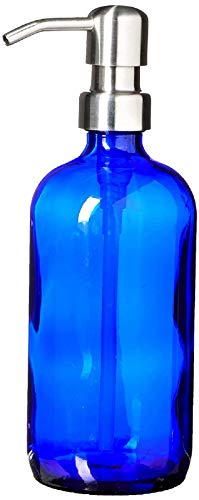 Industrial Rewind Cobalt Blue Soap Dispenser with Stainless Metal Pump - Blue 16oz Glass Lotion Bottle