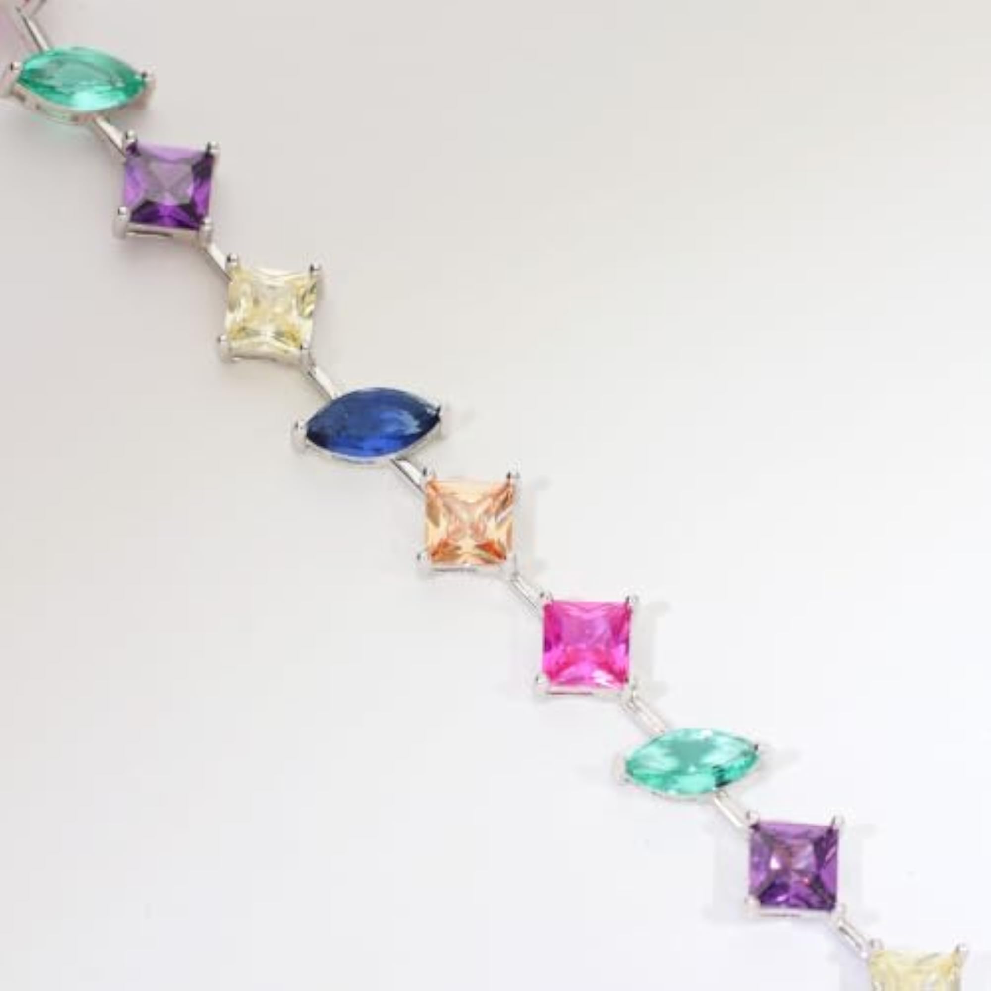 Women's 925 Sterling Silver Multicolour Rainbow Prism Bracelet