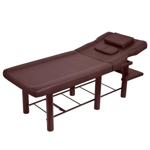 Camilla de spa para esteticista de 185 cm | Mesa de masaje profesional | Mesa de fisioterapia de alta resistencia | Capacidad de carga de 250 kg y ajuste de ángulo de 0 a 30° |Con reposacabezas,marrón