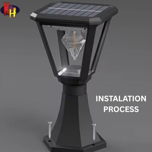 Image of kh Solar Outdoor Powered Lamp Post Light for Fence & Pillars, 2700K Warm White Dusk to Dawn Solar Garden Light, IP65 Waterproof Solar Post Cap Light for Driveway, Gate & Yard - Black