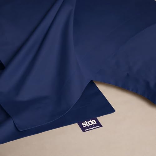 Image of Stoa Paris 350TC Luxstre Cotton Super King Flat Bedding Set for King & Double Size Beds with 2 Pillow Covers, 274cm x 274 cm Bedsheet, All-Season Comfort, Breathable, Home Decor, Panache - Navy