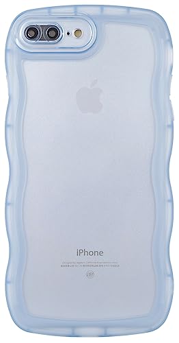 Image of Compatible with iPhone 7 Plus /8 Plus Case 5.5 inch, Cute Kawaii Curly Wave Frame Shape Soft Silicone Shockproof Protective Phone Cover for Women Girls, Clear /Blue