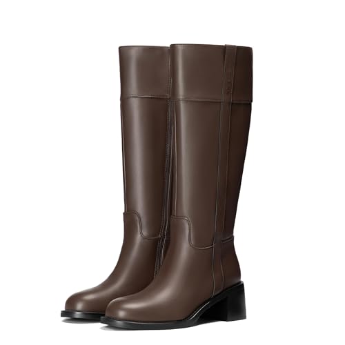 Image of Reitoye Knee High Boots Women Platform Chunky Block Heel Zipper Tall Boots | PU leather low heel boots with slip-resistant rubber sole, breathable lining, all-day comfort for daily, wedding and party.