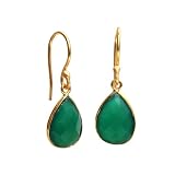 Gempires Teardrop Gemstone Earrings for Women | Pear Shape Faceted Crystal Dangle Drop Earrings | Gold Plated Hypoallergenic Jewellery (Multiple Gemstone Options) (Green Onyx)