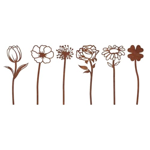 6 Stück Gartenstecker Garten Rostdeko Gartendeko Draußen Metall...