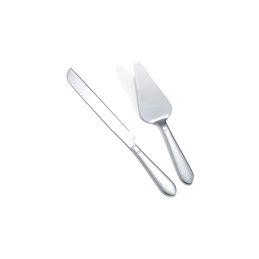 Cake Cutting Set for Wedding, Elegant Cake Knife and Server Set with Thickened Stainless Steel and Rounded Edges, Cake Cutter and Pie Spatula for Birthday Anniversary Christmas Gift Set of 2, Silver