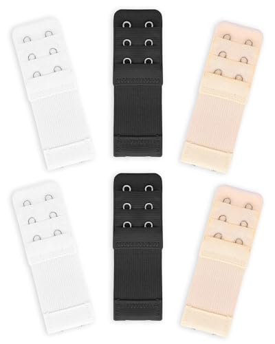 6 PCS Women's Bra Extenders 2 Hook 3 Row Soft Comfortable Stretchy Bra Extension Strap Elastic Bra Band Hook Bra Strap Extender Bra Extenders 2 Hooks Plus Size