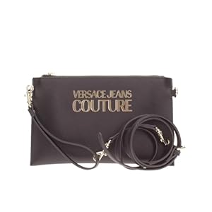 Versace JEANS COUTURE D SAFFIANO LOGO METAL BAG, Black, Onesize