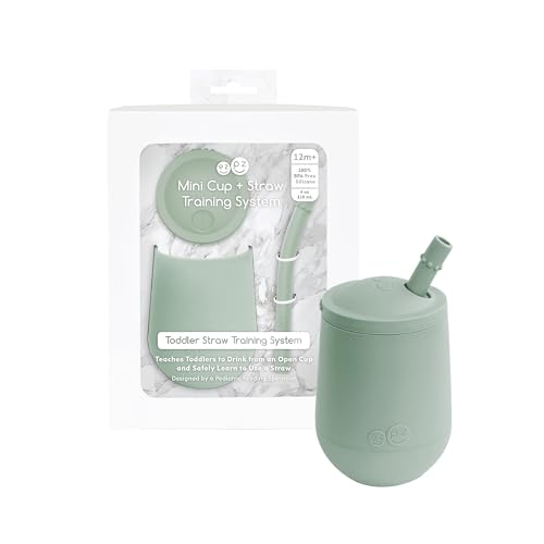 Image of ezpz Mini Cup + Straw Training System (Sage) - 9 Months+ - 100% Silicone Training Cup for Infants + Toddlers - Designed by a Pediatric Feeding Specialist