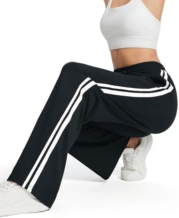 Tapata Women's 32" Inseam Long Track Pants Loose Straight Leg Jogging Sweatpants Warm-Up Sports Athletic Running, Black, L - 5