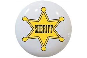 Yellow Sheriff Badge Cowgirl Decorative Ceramic Drawer Pull