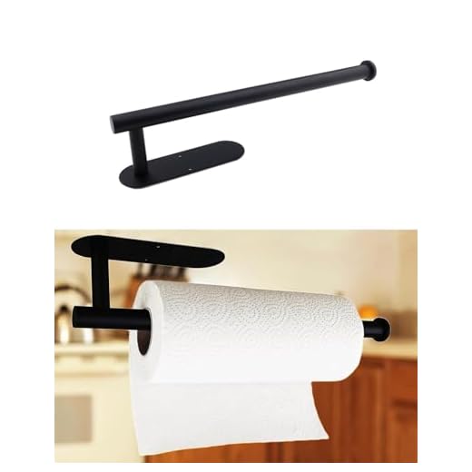 Paper Towel Holder Under Cabinet Self-Adhesive or Drilling Wall Mounted Paper Towel Rack for Kitchen Roll Holder 1 Pack Black