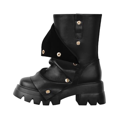 richealnini Women's Platform Punk Boots Slouch Fold Over Ankle Boots Pull On Ruched Boots