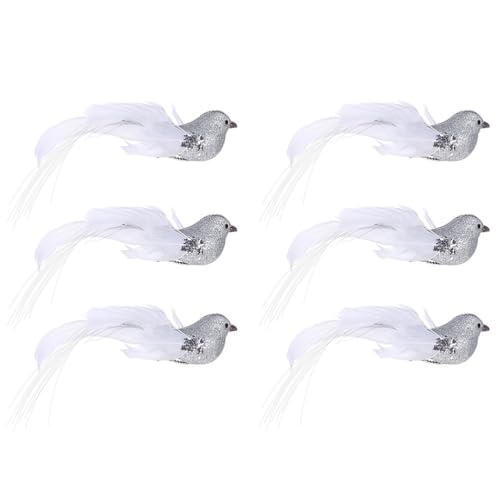STOBOK 6 Stücke Künstliche Schaum Feder Vögel mit Clip Silber...