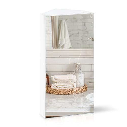 LEMROE Armoire Miroir Salle de Bain d’Angle Murale - Meuble de Toilette avec 2 Étagères, Design...