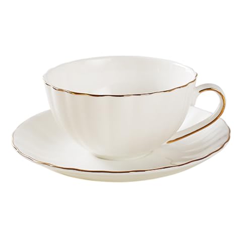Porcelain Tea Cups and Saucers, Luxury British Style Tea/Coffee Cup Set with Golden Trim, Ceramic Coffee Cup for Latte, Cappuccino, Tea Sets , Christmas Birthday
