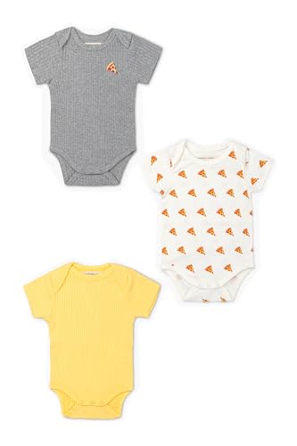 MONICA + ANDY Short Sleeve Jack & Jill Bodysuit 3-Pack, Size 18-24 Months, Pizza Print, 100% Organic Baby Clothes for Boys & Girls, Super Soft Sustainable Cotton, Infant, Newborn & Toddler Sizes